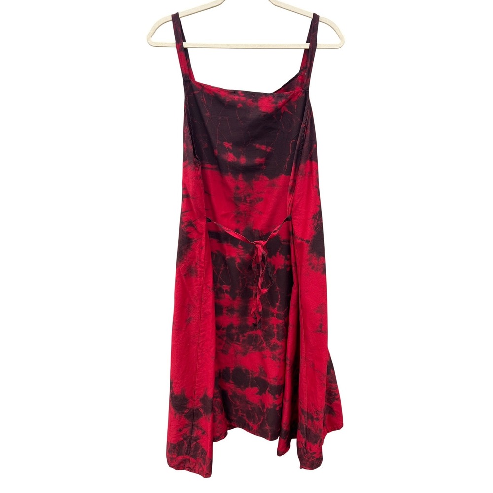Krista Larson Tie Dye Red Black‎ Silk Cotton Dress One Size Spaghetti Strap Midi